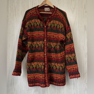 The Alpaca Connection Cardigan Sweater Womens XL Multicolor Knit Gold Button EUC